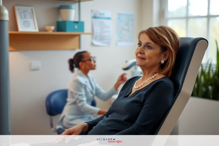 A pregnant woman sitting in a dental chair, smiling at the dentist. A professional setting with dental equipment.