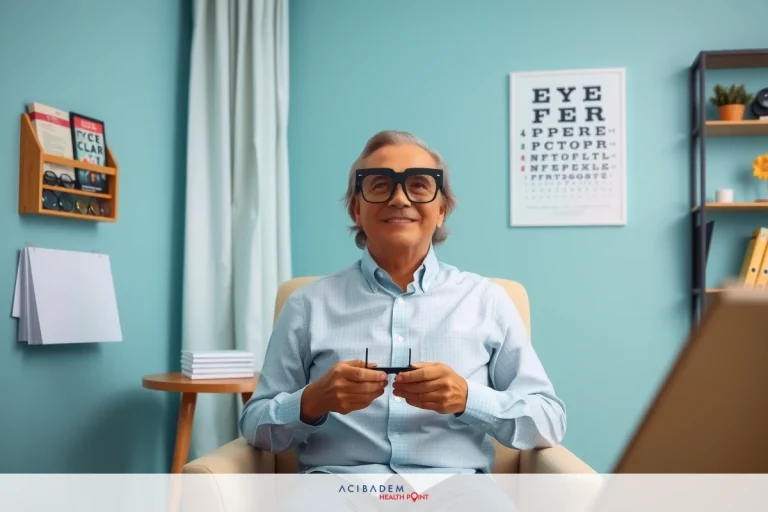 In the image, a man is comfortably seated in a room with blue walls. He's wearing glasses and has a pen between his fingers, suggesting he might be deep in thought or working on something. The room appears to be used for reading or work, as indicated by the presence of books on the shelves around him.
