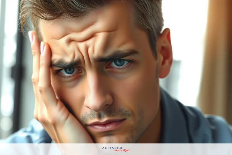 Can LASIK Cause Chronic Dry Eye? The image shows a man with his hand on his face, giving an impression of concern or worry. His expression is serious and he appears to be deep in thought.