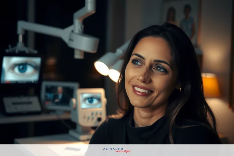 A woman smiling at the camera in an office environment with a background that suggests technology or medical equipment. Her attire is professional and she has a friendly demeanor.