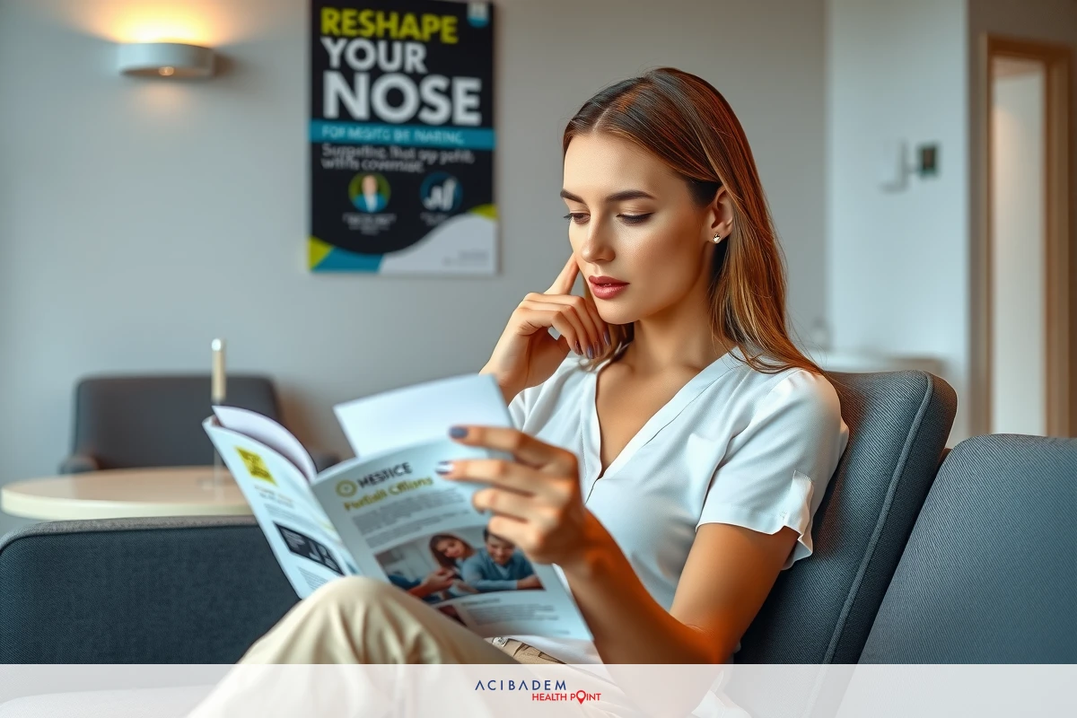 Woman in modern indoor setting, reading book or magazine on comfortable couch. Background with ambient lighting suggests relaxed environment.