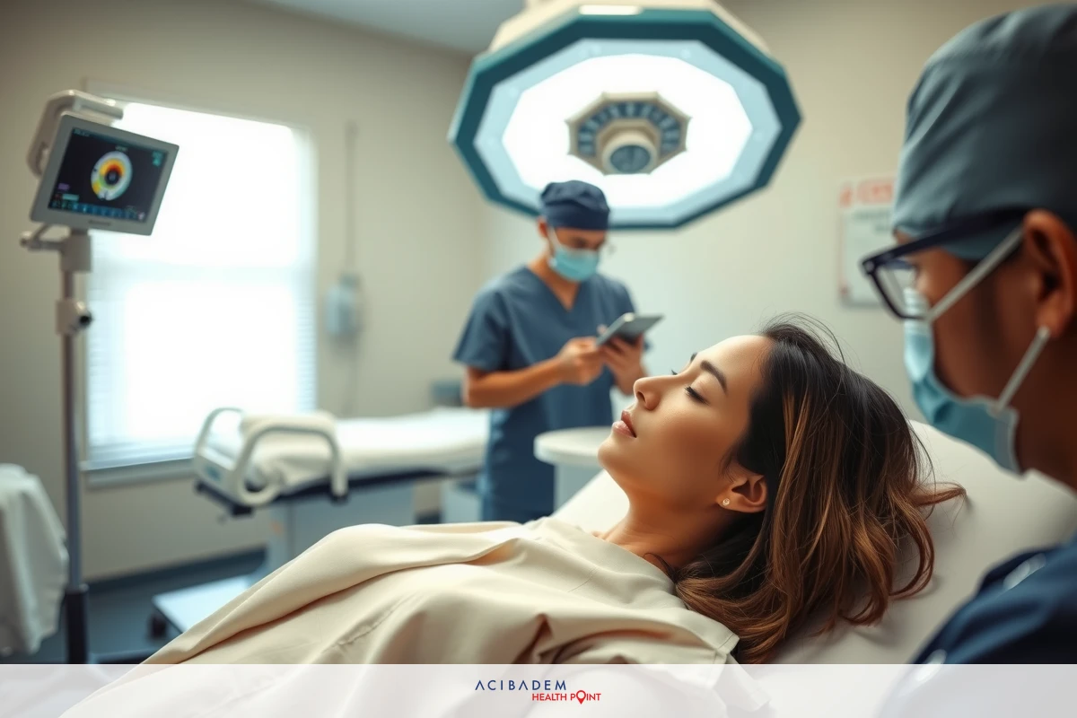 Surgical scene in a hospital with medical personnel performing procedures on a patient lying on the operating table. Doctors and nurses are focused on their tasks, creating an environment of professionalism and care.