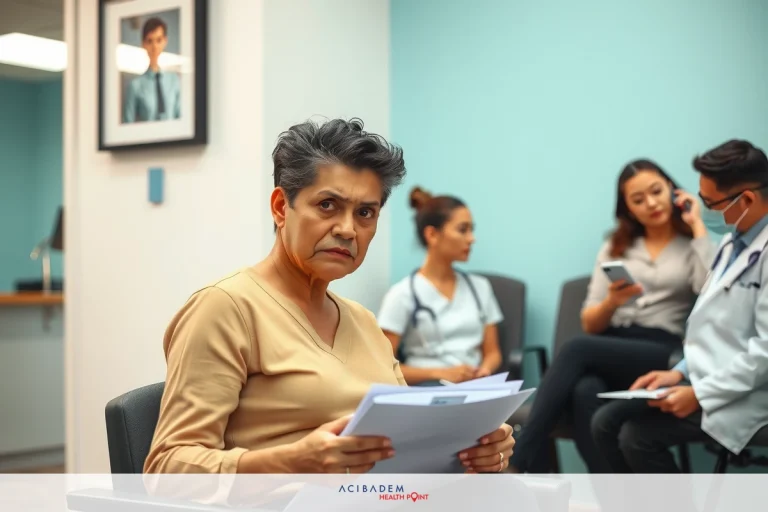 The image shows an office setting where a group of people, presumably medical professionals, are engaged in conversation.