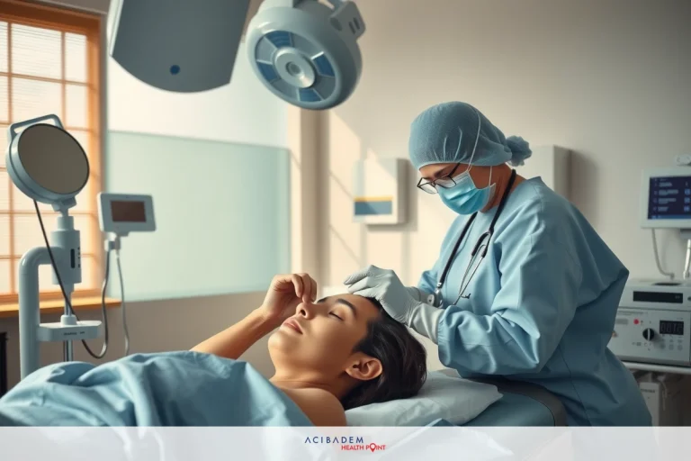 How to Treat Rhinoplasty Infection Medical professionals in a modern, well-lit hospital room tending to a patient lying on an operating table. The focus is on the medical equipment and staff interaction during a healthcare procedure.