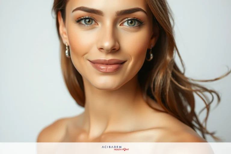 The image features a close-up portrait of a woman with a serene expression. Her hair, styled in loose waves, frames her face elegantly.