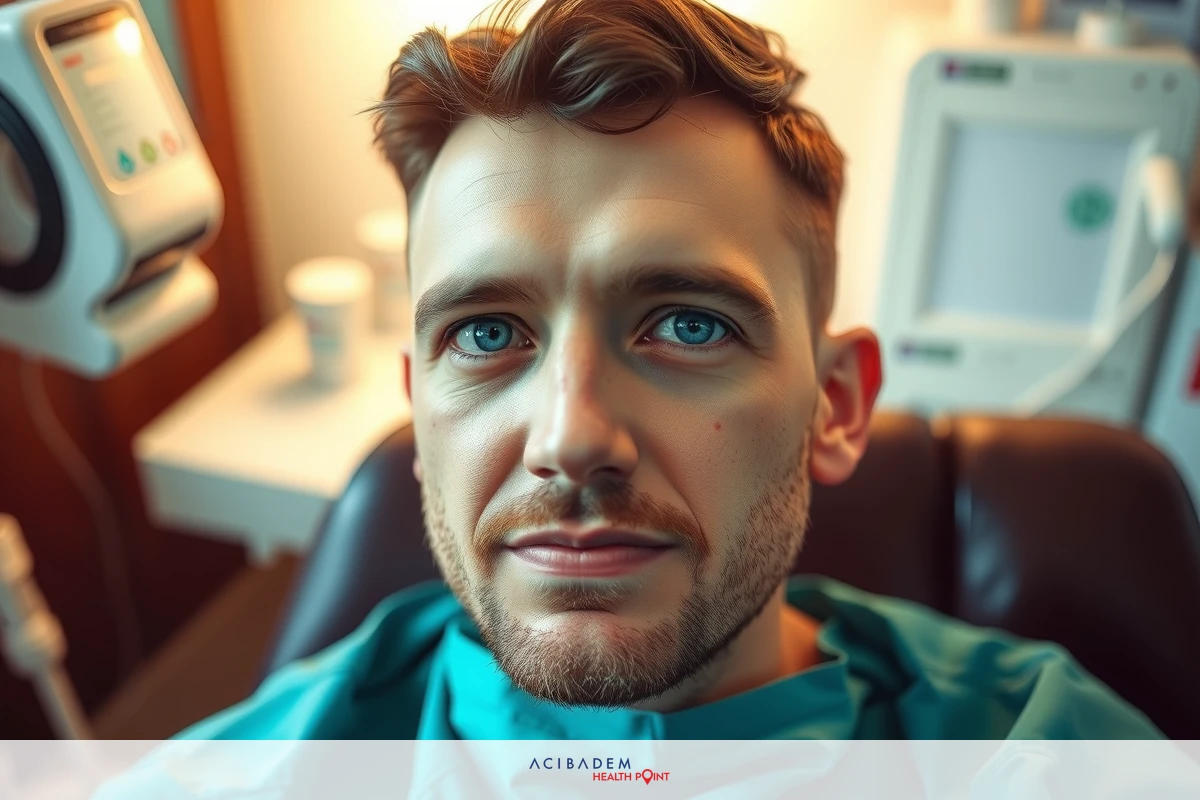 Image shows a man in a medical setting, wearing scrubs. He has short hair and is looking slightly away from the camera with a neutral expression.
