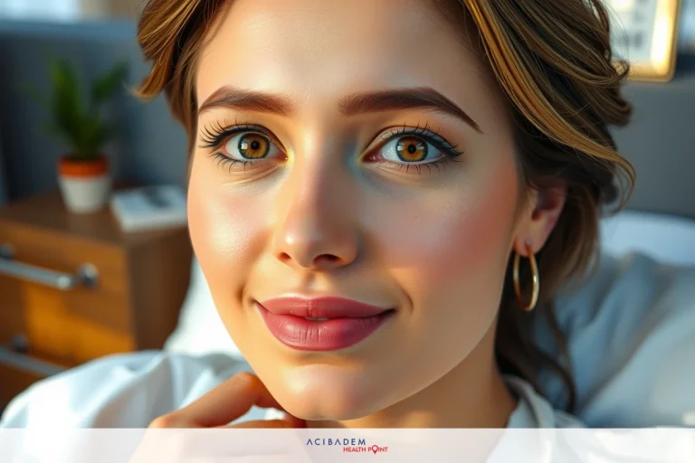 When Can You Start Wearing Makeup After Rhinoplasty The image features a woman in her early 20s with fair skin. Her hair is straight and brown, complemented by a subtle makeup look that includes pink lips and defined eyebrows. She has a youthful and approachable appearance, smiling gently at the camera. The background is softly focused, suggesting an indoor setting, possibly a bedroom or studio, with warm tones and ambient lighting.