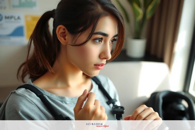 A young woman with ponytails is seen in a room. She has on a gray top and is sitting at a desk, her hand touching her cheek, seemingly lost in thought.