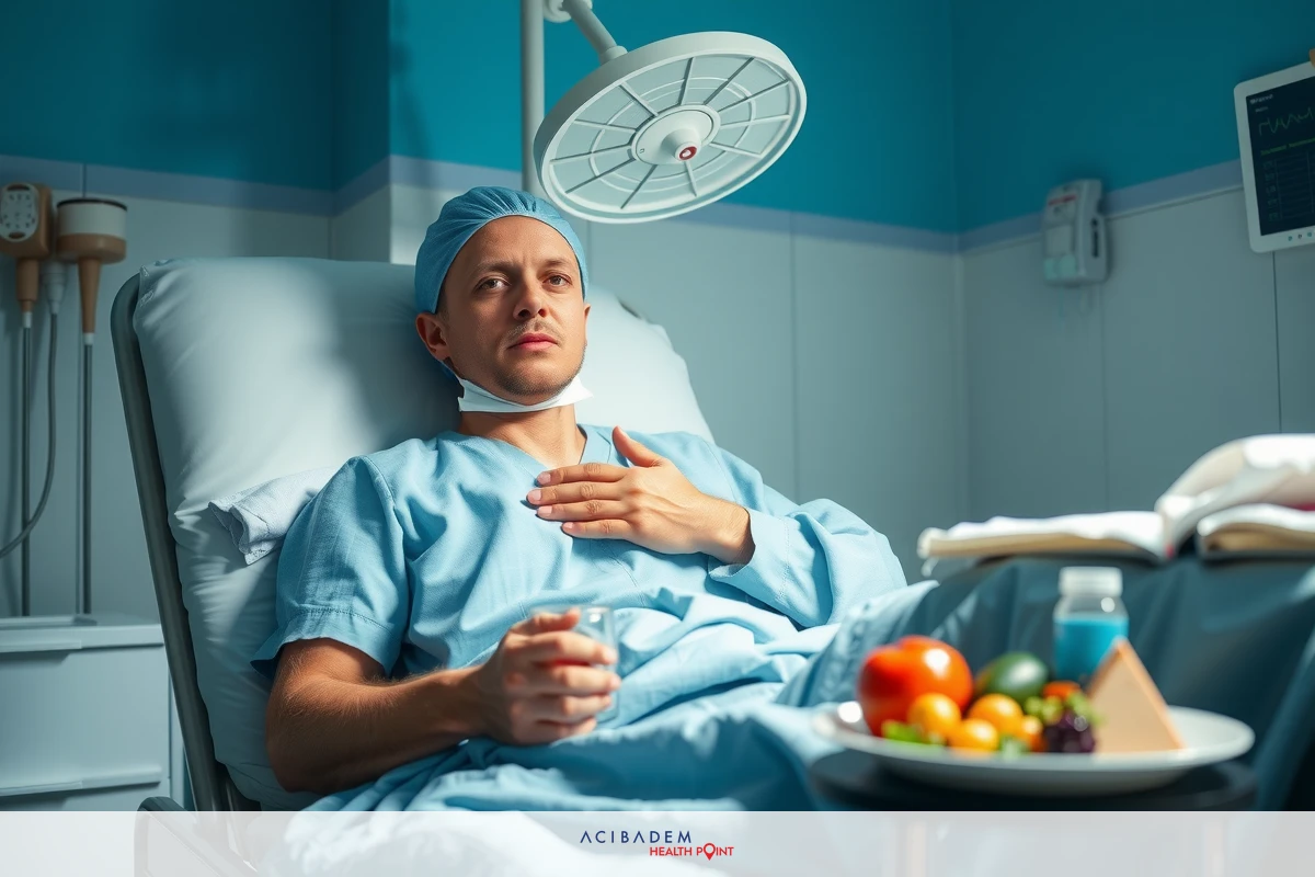 The image shows a male healthcare professional in scrubs, lying on an operating table with his chest open. He is undergoing surgery and appears to be in intense pain, holding his chest. The setting suggests a hospital environment with medical equipment visible around him.