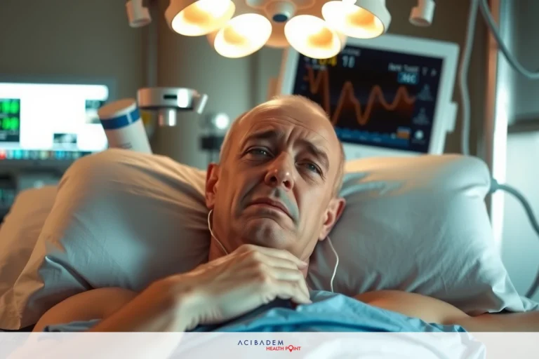 What Happens in a BBL Surgery The image shows a man lying on a hospital bed. He is hooked up to medical equipment, including an IV drip and an ECG monitor displaying heart rate and rhythm patterns.