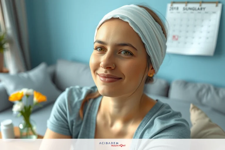 What is the Purpose of Taping Nose After Rhinoplasty A woman is seated comfortably in a cozy living room setting. She has a soft smile on her face and is wearing a light green sweater. A neutral color palette dominates the scene, creating a calm and inviting atmosphere.