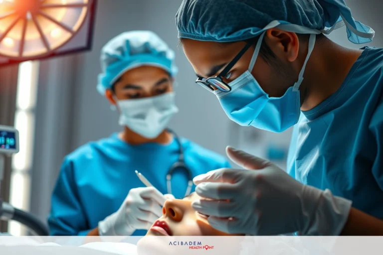 How Much Cost For Rhinoplasty in India The image shows a rhinoplasty setting with two plastic surgeons and a patient. The surgeons are wearing medical attire including gloves, masks, and stainless steel instruments are visible.