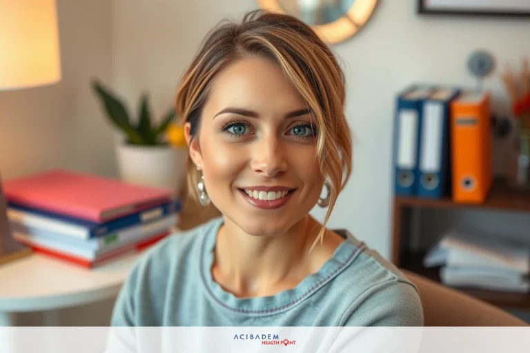 How Soon Can You Have a Revision Rhinoplasty In the image, a young woman is seated in what appears to be an office environment. She has medium-length hair and is wearing a light gray top.