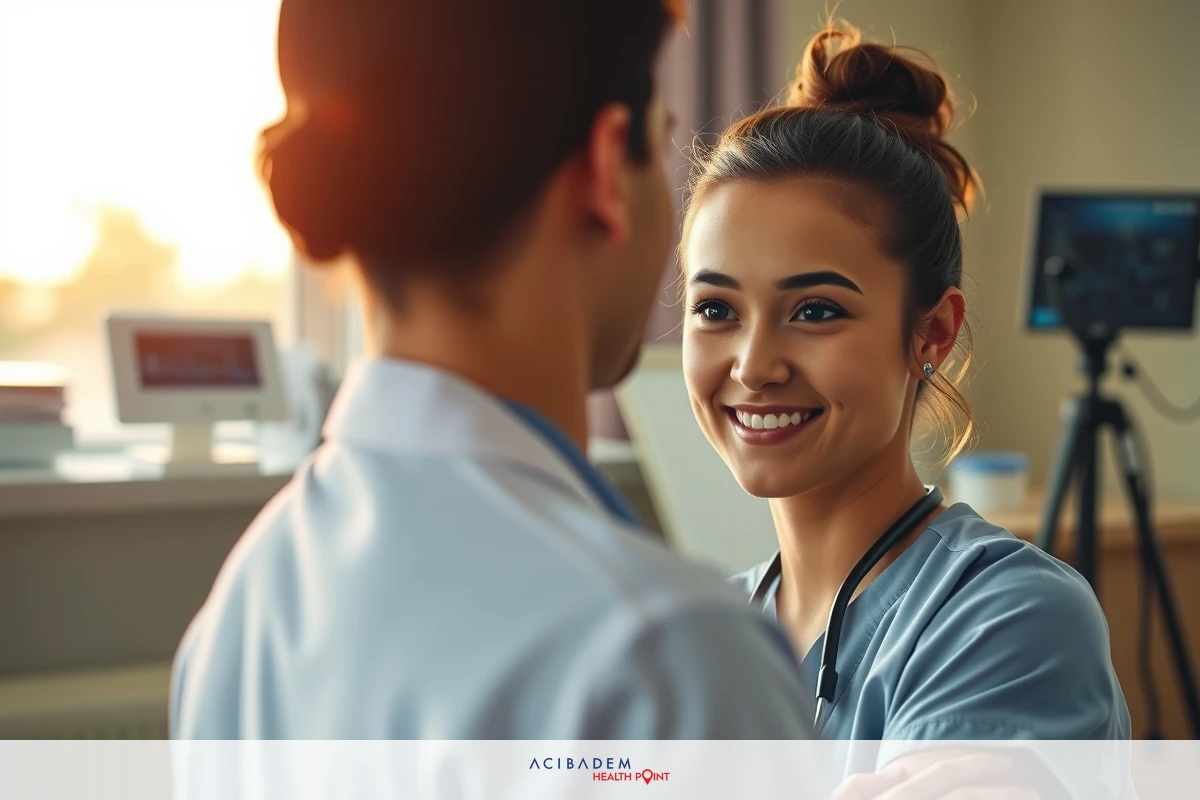Two doctors are in a well-lit room. A woman doctor is smiling and looking at the other woman doctor, while she has his head turned to her, indicating they are engaged in conversation. They are dressed in medical attire with stethoscopes around their necks, suggesting they are in a clinical or healthcare setting.