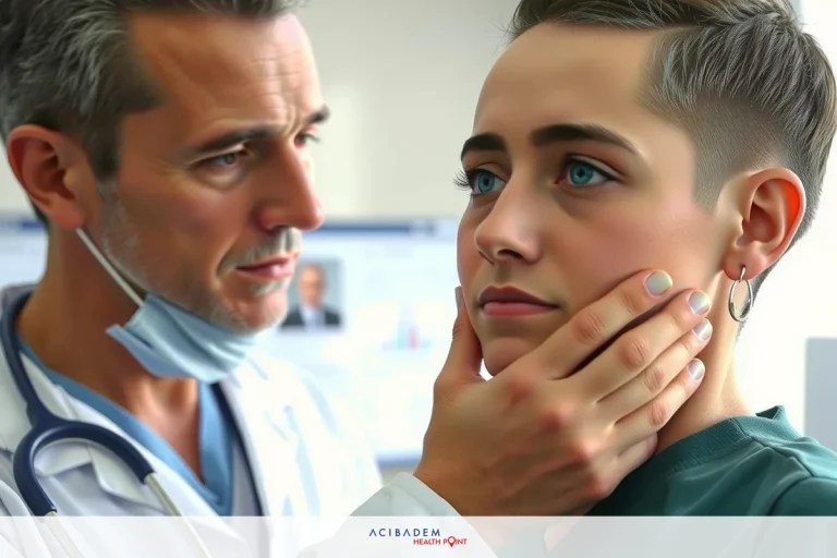 When Can I Smoke Shisha After Rhinoplasty The image shows a medical professional, possibly a doctor or nurse, performing an examination on a patient. The paramedic is seen wearing a surgical mask and placing his hands on the patient's face. The patient is seated in what looks like a medical or healthcare setting, with clinical furnishings visible in the background.