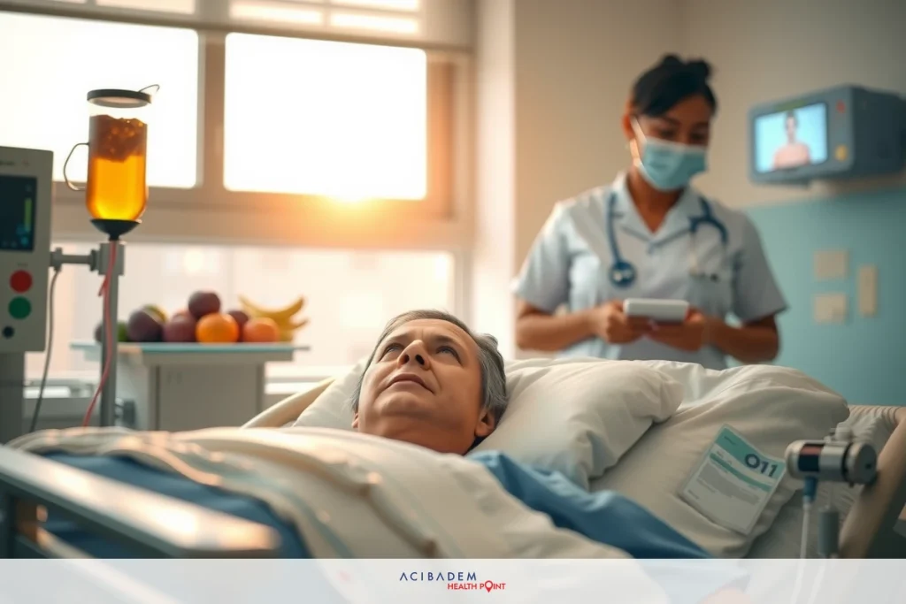 What to Know After Rhinoplasty A hospital scene with medical personnel. An elderly woman in a hospital bed receives care from a female doctor who is standing beside her.