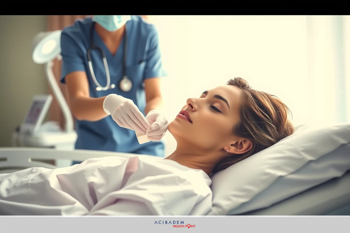Medical scene, professional healthcare staff with gloves, examining a patient in a hospital setting.