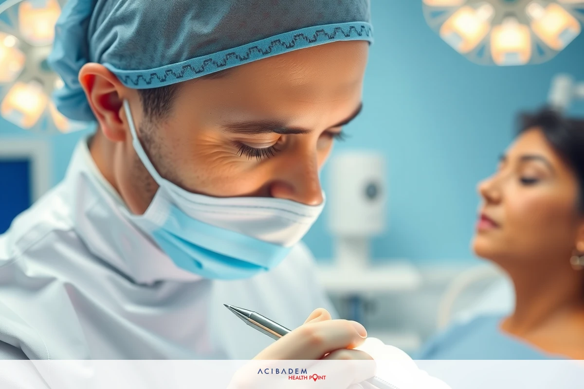 Medical professionals in a clinic or hospital setting. Surgeon focused on patient, surrounded by standard medical equipment.