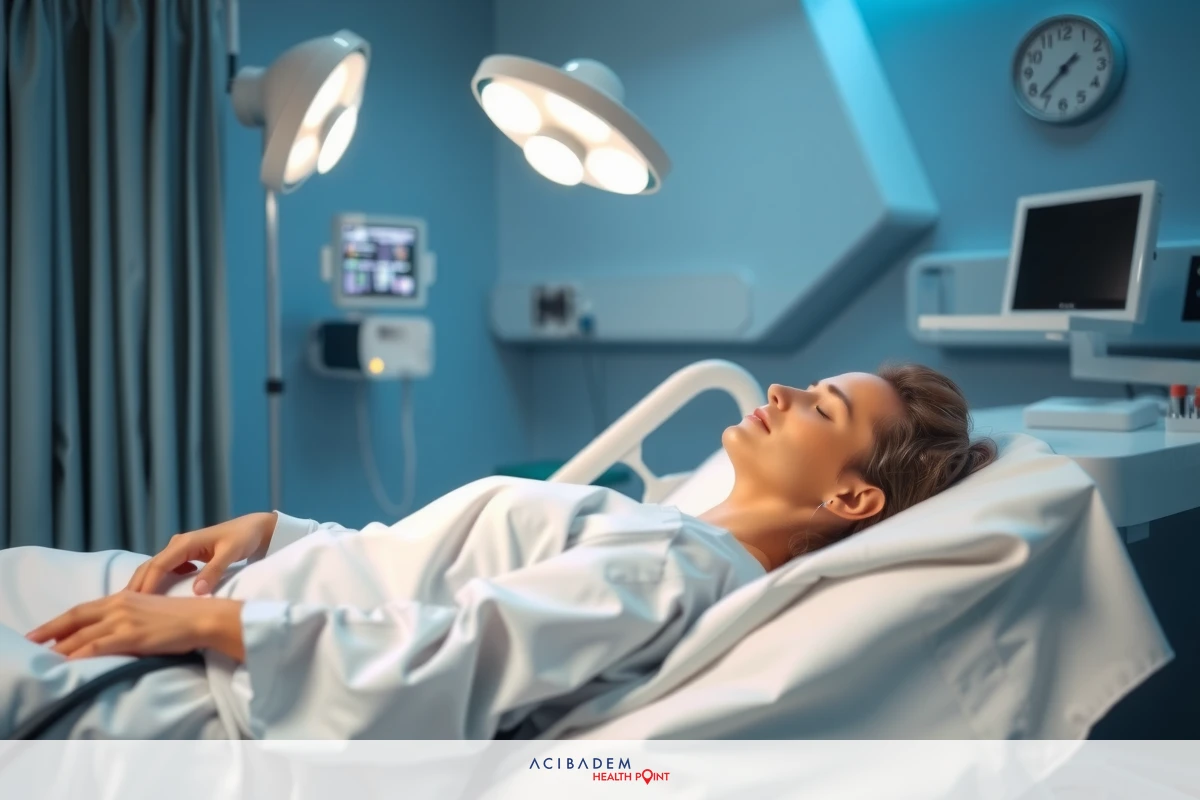 A woman lying in a hospital bed, hooked up to medical equipment. She appears to be undergoing testing or monitoring.