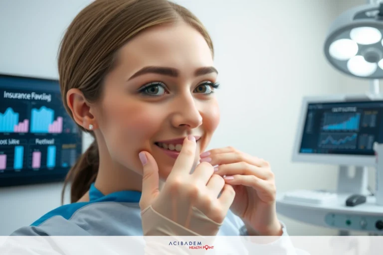 How Much is Rhinoplasty For Nose The image depicts a smiling professional, standing in what appears to be a modern medical practice. She is wearing surgical attire and has her hand placed on her mouth.