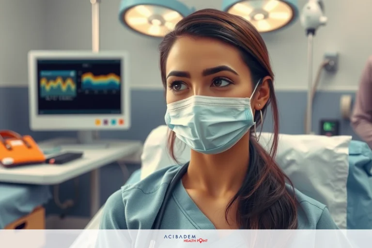 A medical professional, likely a doctor or nurse, is wearing a surgical mask and gown while attending to a patient in a hospital setting.
