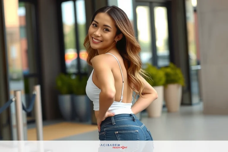 The image is a candid shot of a woman in an outdoor setting. She has long blonde hair and is smiling at the camera. The woman appears to be wearing a white top with denim jeans, and there's a potted plant behind her. There are no visible texts or distinctive brands in the image.