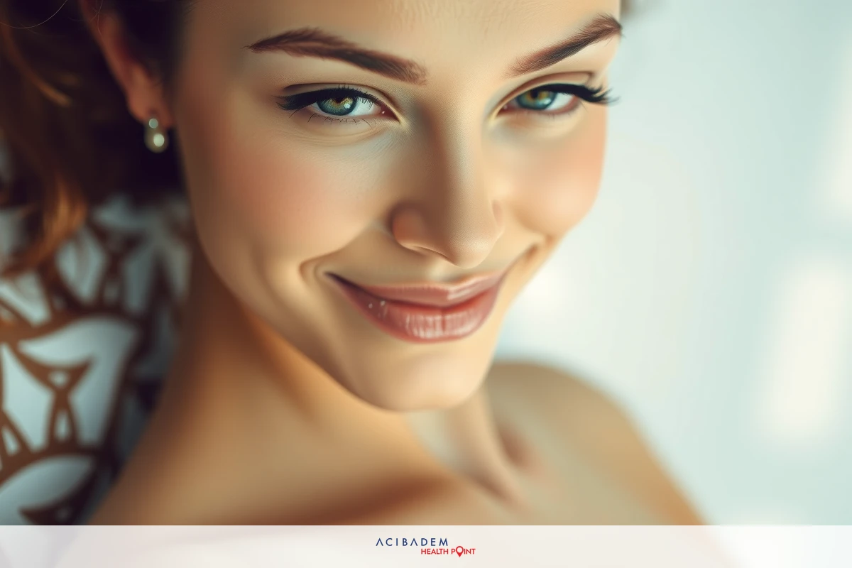 A close-up image of a woman's face with an inviting smile. Her eyes are partially closed, suggesting relaxation or contentment. The environment suggests a spa-like setting.