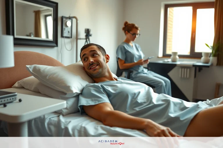3 Weeks After BBL Surgery The image shows a man lying in a hospital bed with a medical professional attending to him. The man is wearing a medical gown and appears to be undergoing treatment or recovery. The setting is an indoor room with clinical lighting, suggesting a healthcare environment.