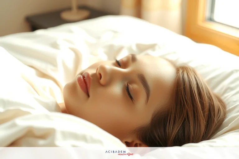 A woman is lying down, possibly asleep, in a bed covered. The room has an open window allowing natural light to stream in, creating a serene atmosphere.