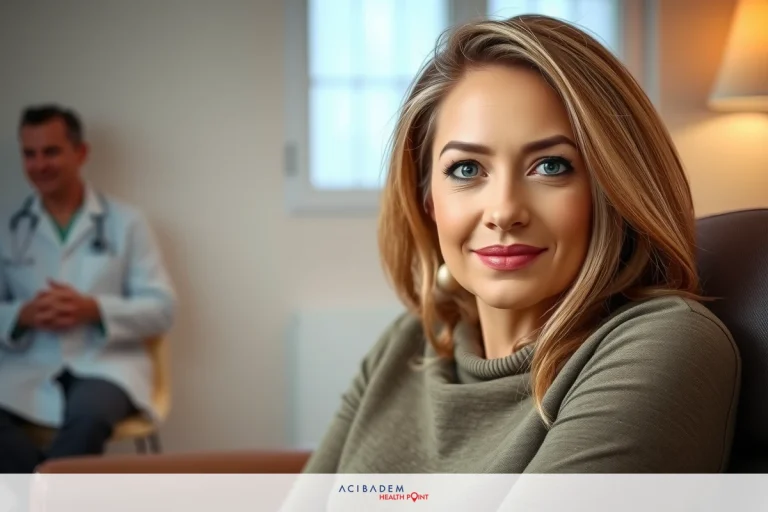 BBL Surgery in Dallas TX The image shows a woman sitting in an office environment, likely having a conversation with a medical professional. The woman appears to be smiling or speaking confidently, suggesting she may be discussing her health or receiving news about a test result.