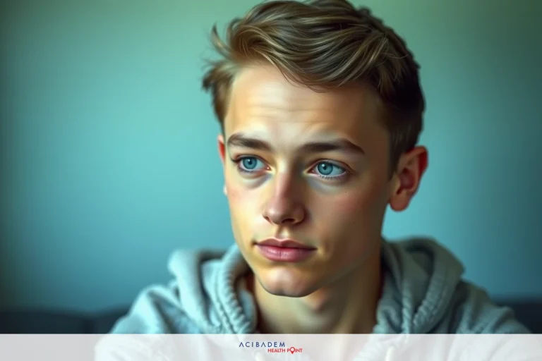 Does LASIK Help Lazy Eye? The image features a young man with fair skin, blue eyes, and light brown hair. He is seated with a neutral expression, possibly looking slightly away from the camera.