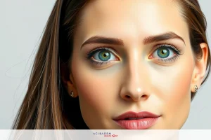 A woman with green eyes and a neutral expression gazing at the viewer.