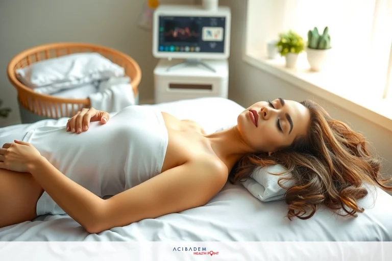 The image portrays a woman in a white bikini or underwear, lying on her back on a bed with a pillow. The room appears to be well-lit, possibly by natural light. Her hair is spread out around her head and she seems to be at ease. There's an electronic device nearby, which could be a monitor of some sort.