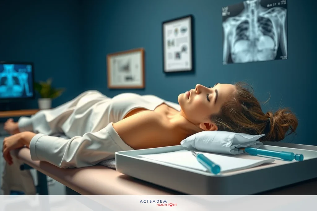 Can Rhinoplasty Remove Granuloma? The image depicts a young woman lying on her back in a medical setting, possibly a doctor's office or a clinic. She appears to be relaxed with eyes closed. On the table beside her, there are medical equipment.