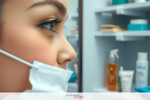 Image shows a woman wearing protective medical gear, including a surgical mask. She is looking to the left side with an air of professionalism.