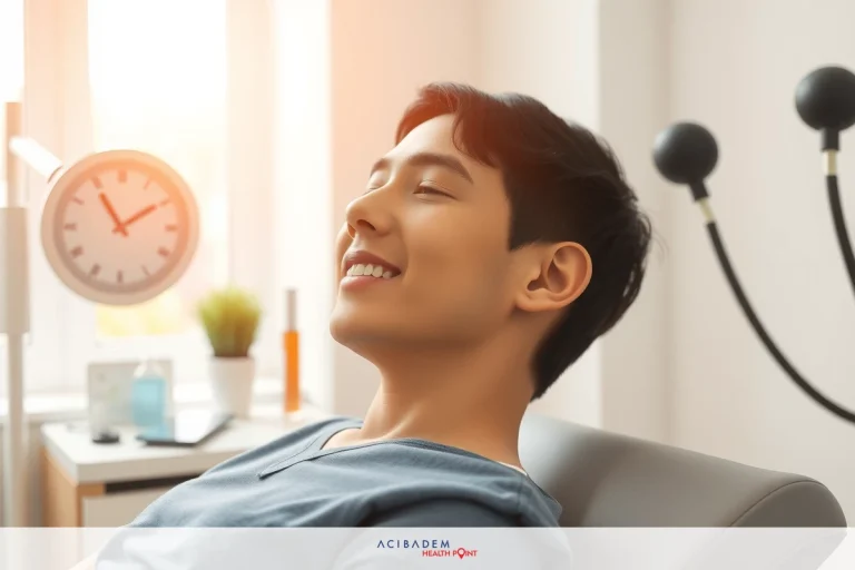 A young man is sitting comfortably in a modern chair, possibly at home or in an office. He has a broad smile on his face, indicating he is enjoying some relaxing time or having a pleasant conversation.