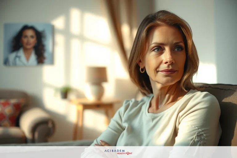 The image shows a woman seated on a couch in what appears to be a home setting. She has her arms crossed, suggesting she might be upset or deep in thought. The room is well-lit with natural light coming through the window, casting soft shadows across the furniture and walls.