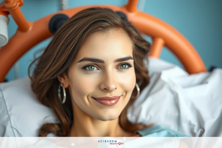 A woman lying in a hospital bed, smiling at the camera. The environment suggests a medical setting with an emphasis on her expression of comfort and reassurance.