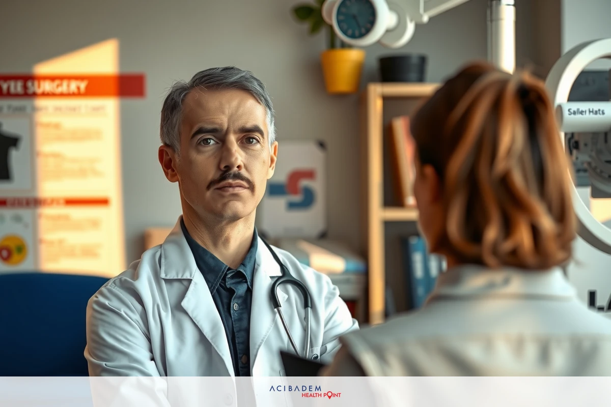 Two doctors in a clinical setting, possibly examining or discussing a patient's case.
