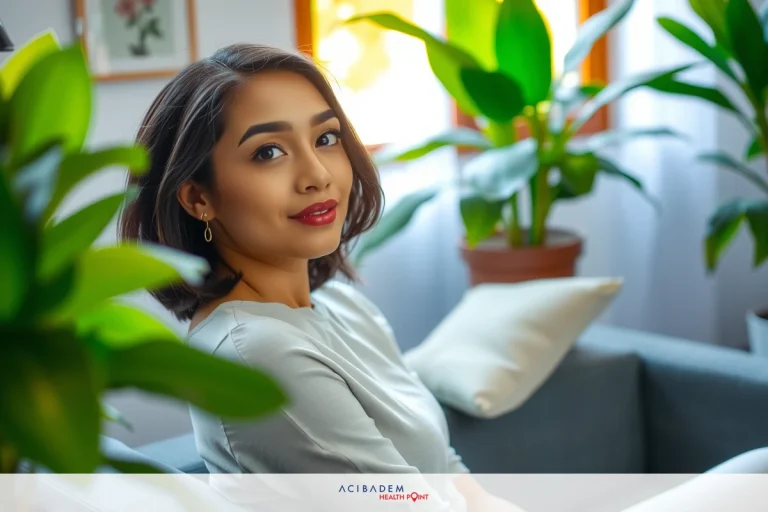 How Strong is a Nose After Rhinoplasty A young woman seated on a couch with plants in the background. She is wearing an elegant, sleeveless top and smiling at the camera.