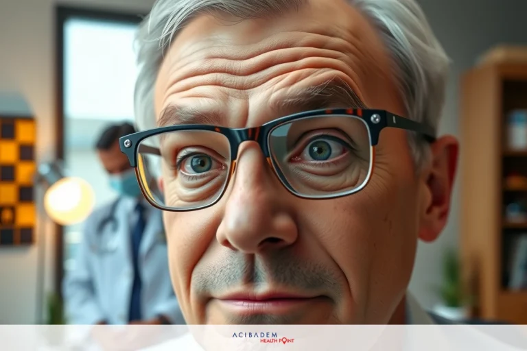 A middle-aged man with glasses and a gray beard, is seated at a desk in an office setting. He appears to be looking off into the distance, possibly confused or contemplating something.