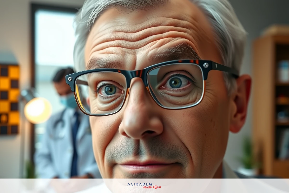 A middle-aged man with glasses and a gray beard, is seated at a desk in an office setting. He appears to be looking off into the distance, possibly confused or contemplating something.