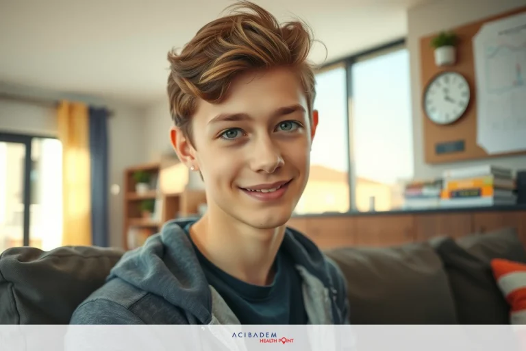 Can a 17 Year Old Get Lasik Eye Surgery A young person, possibly a teenager, is sitting on a couch. They have short hair and are smiling at the camera. The background suggests an indoor setting with some furniture, including shelves and a clock.