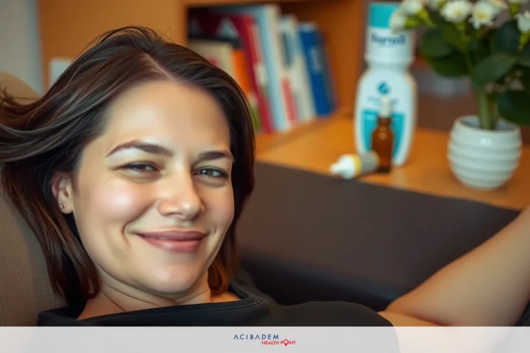 A smiling woman sitting on a couch looks directly at the camera and has short hair. There are books on a bookshelf behind her. Her relaxed posture suggests that she may be enjoying a quiet moment at home or in a casual setting.