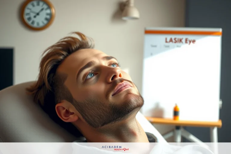 How Often to Put Eye Drops After LASIK The image depicts a young man lying down in what appears to be a medical office setting. He has a light stubble and is wearing a white shirt that suggests he might be a patient or receiving some form of treatment. There's a clock on the wall, indicating the time and suggesting an appointment schedule.