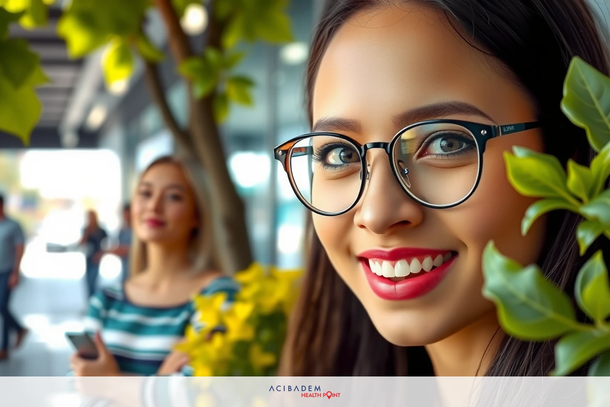This image captures a moment of joy and friendship between two young women outdoors. The woman in the foreground is smiling broadly, looking directly at the camera with her red lipstick adding a pop of color to her face. Behind her, another woman can be seen through some bushes; she is also smiling and looking at the camera. They are standing near lush greenery, which suggests a park or similar outdoor setting. The colors in the image are vibrant and natural, contributing to its cheerful atmosphere.
