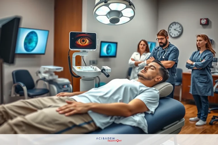 What Happens If You Move Your Eyes During LASIK Medical scene with hospital staff around patient lying on gurney. Surrounded by medical equipment and personnel in professional attire. Environment reflects a clinical setting.
