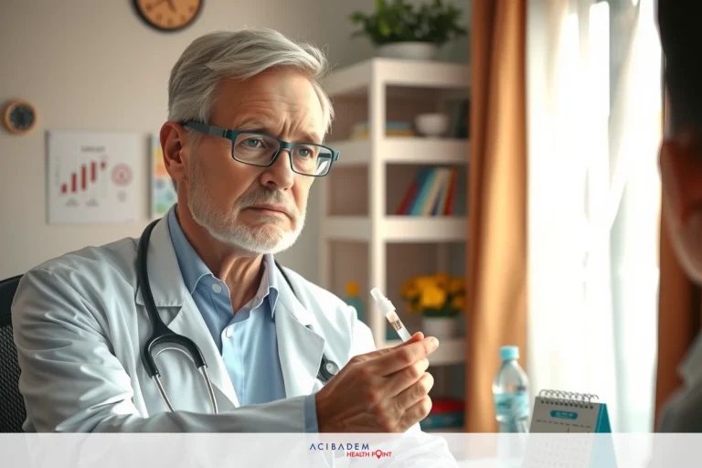 Why Dry Eyes From LASIK Man in white coat holding a glass of water and looking at patient, with medical books in the background