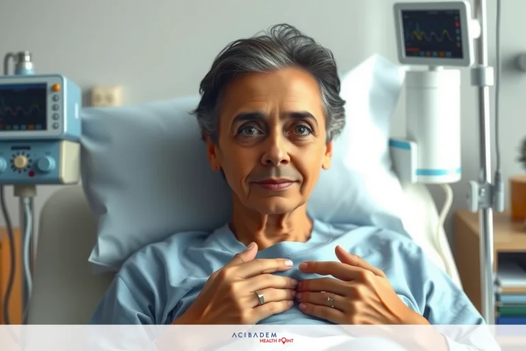 The image shows a person in a hospital setting. The individual appears to be lying on a bed with medical equipment around them, suggesting they may be receiving treatment or undergoing observation.