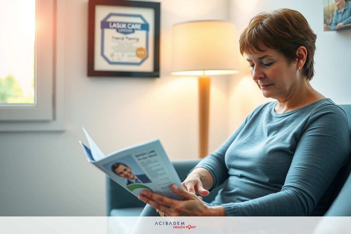 A woman sitting comfortably in a chair, engrossed in reading a book. The book is blue and appears to be about business or career development.